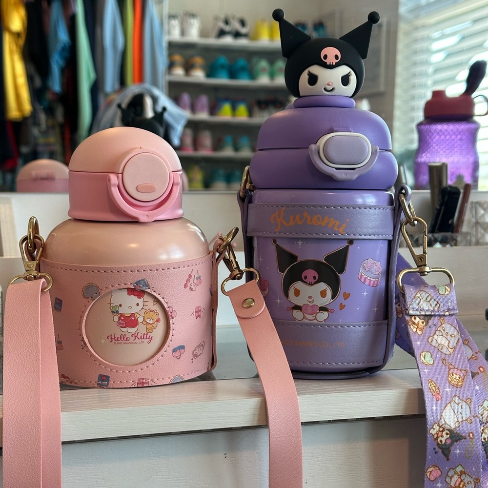 Hello kitty Kuromi water bottles with Straps